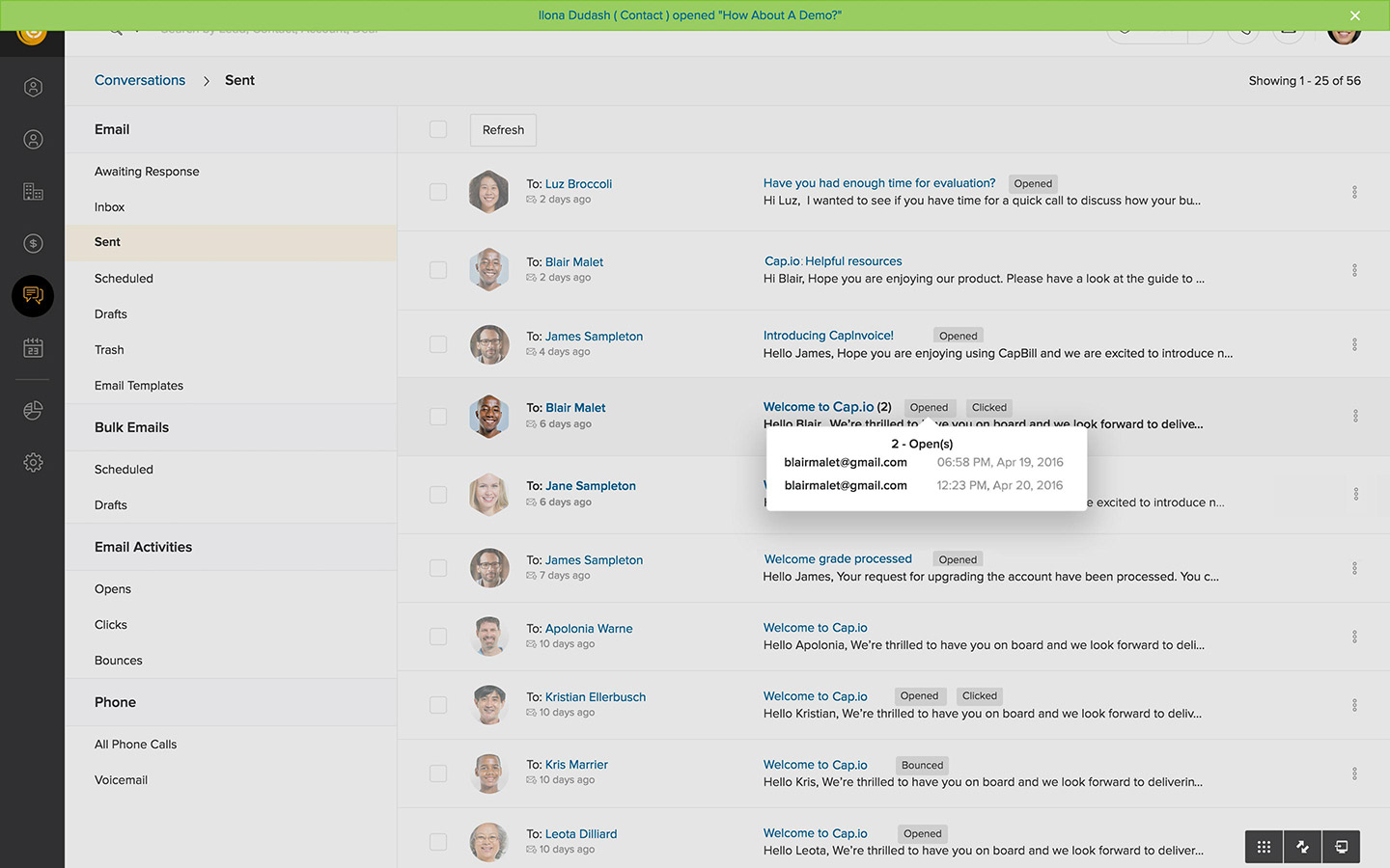 Get smarter with email Real-time notifications on email opens and link clicks